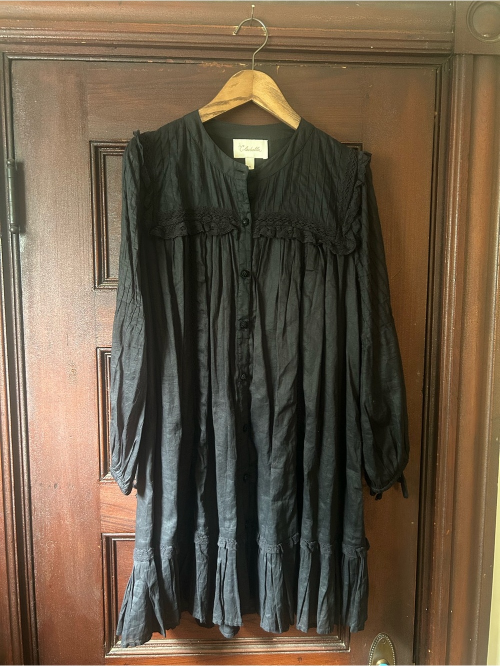 Cleobella Abby Mini Dress Black Size Medium Organic Cotton Ruffle Boho Western - Picture 5 of 14